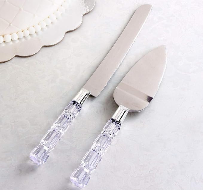 Stainless Steel Cake Knife and Server Set with Acrylic Handle Slicer Shovel Knife Pie Server Hand Tool with Cutting Knife Decorating Tools Set of 2