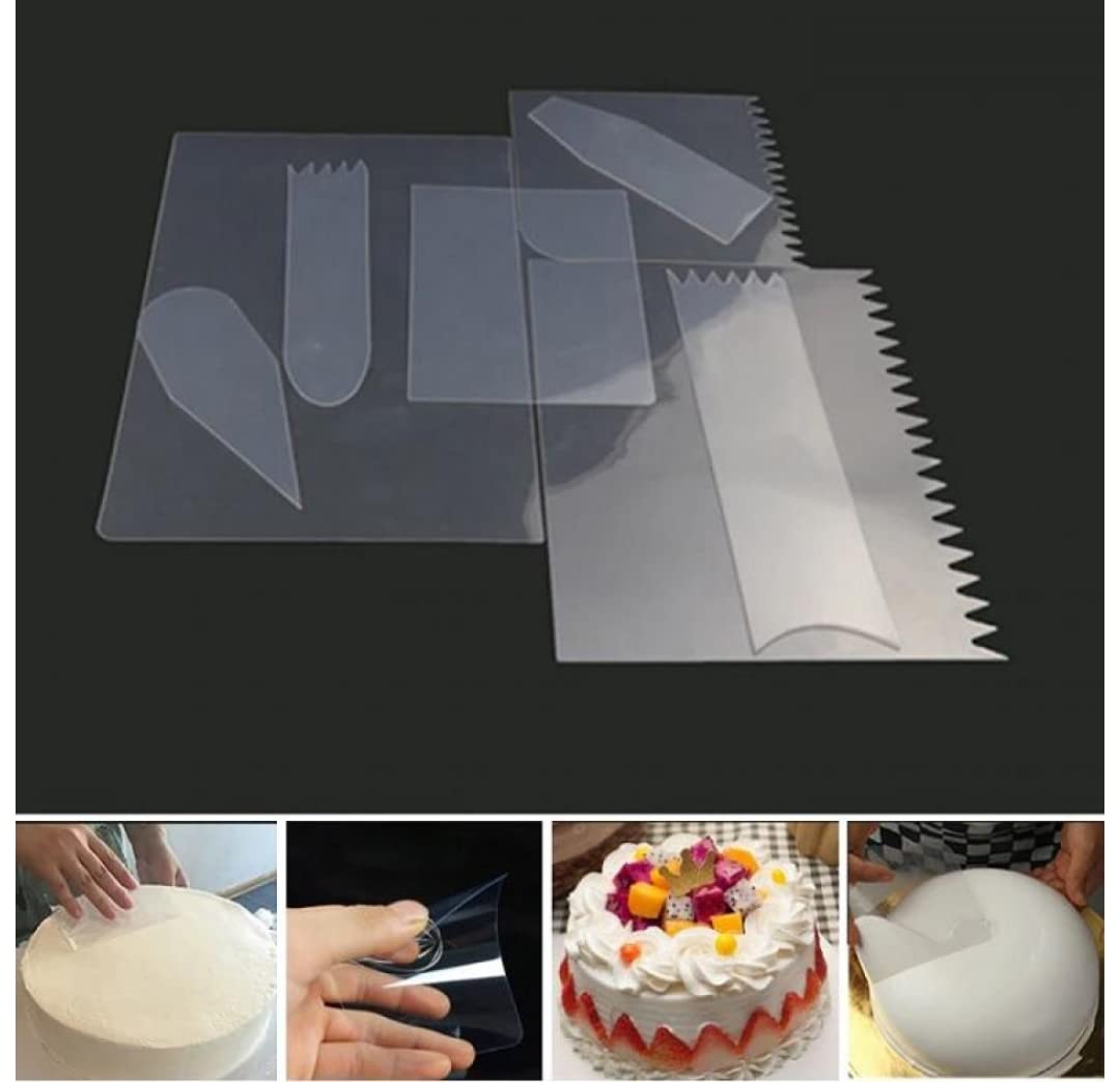 Flexible Plastic Zig Zag/Plane Designs Cake Scrapers Set of 9-Pieces,Transparent