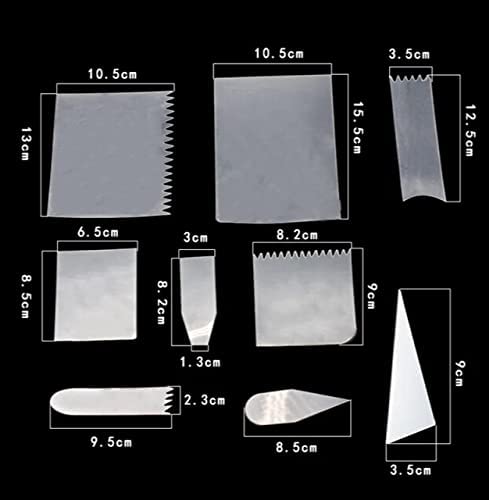 Flexible Plastic Zig Zag/Plane Designs Cake Scrapers Set of 9-Pieces,Transparent
