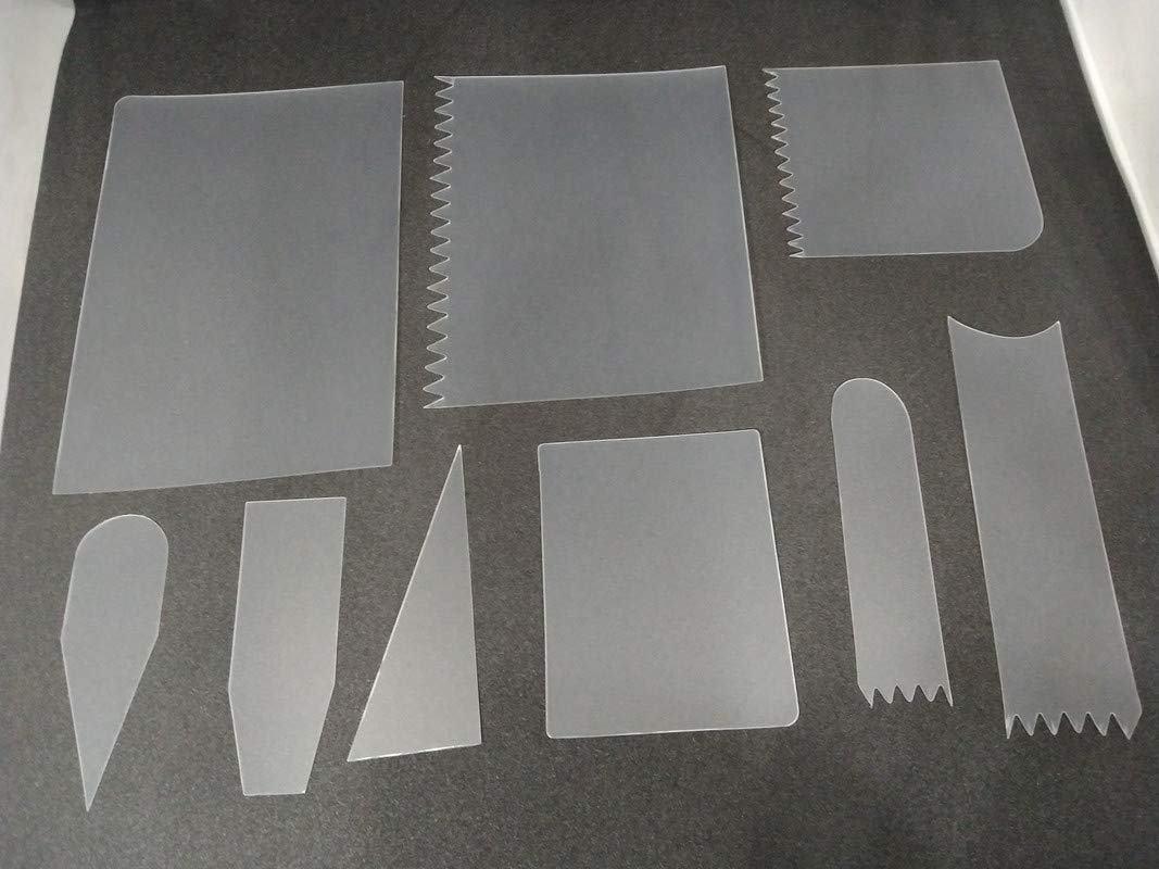 Flexible Plastic Zig Zag/Plane Designs Cake Scrapers Set of 9-Pieces,Transparent