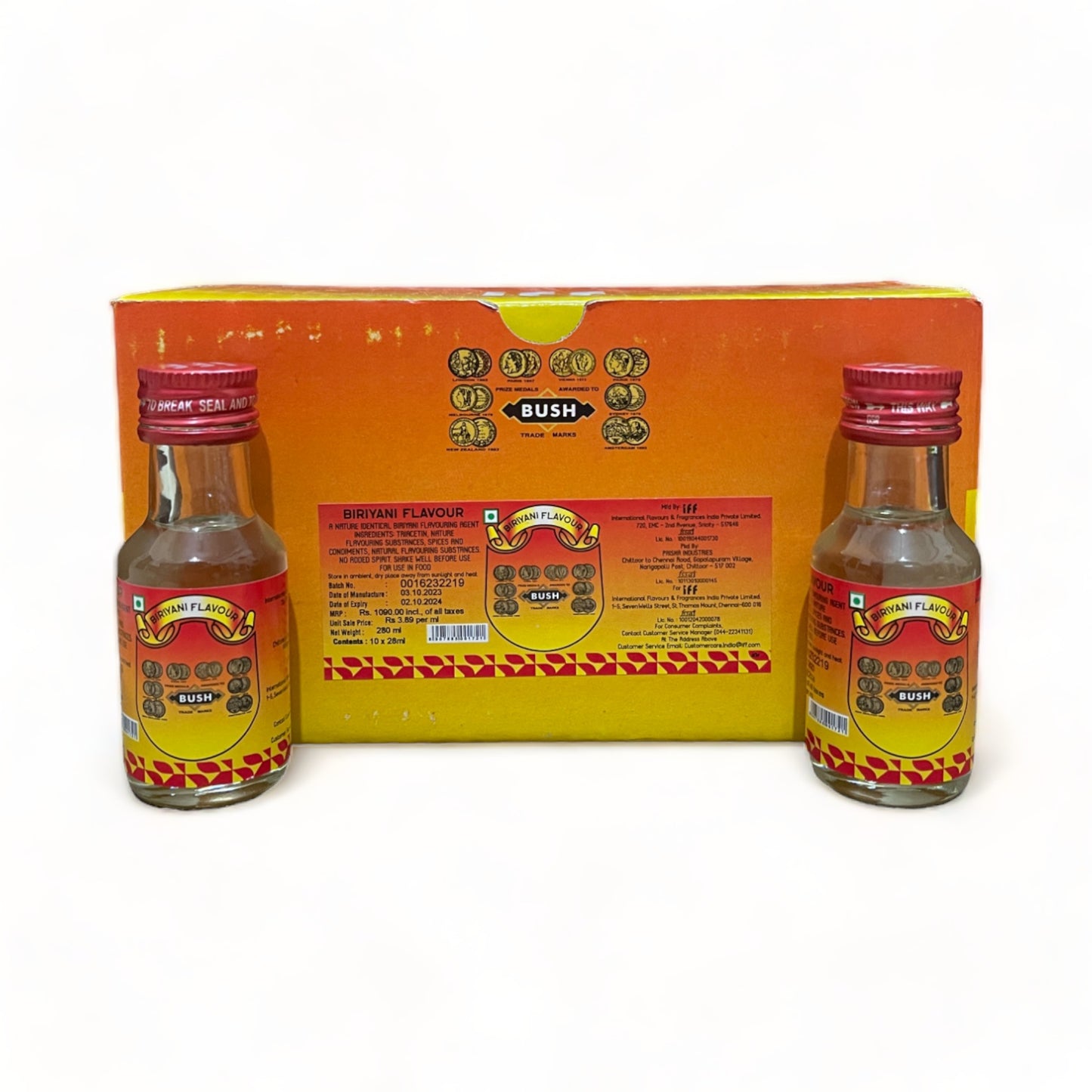 a close up of a box with a bottle